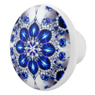 Ceramic knob pull with Blue White Colours
