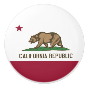 Ceramic knob pull with flag of California, USA