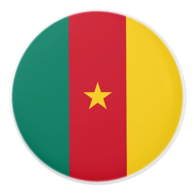 Ceramic knob pull with flag of Cameroon (Front)