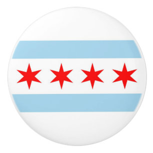 Ceramic knob pull with flag of Chicago City, USA