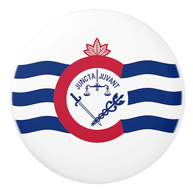 Ceramic knob pull with flag of Cincinnati, USA (Front)