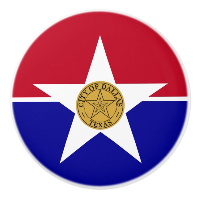 Ceramic knob pull with flag of Dallas, USA (Front)