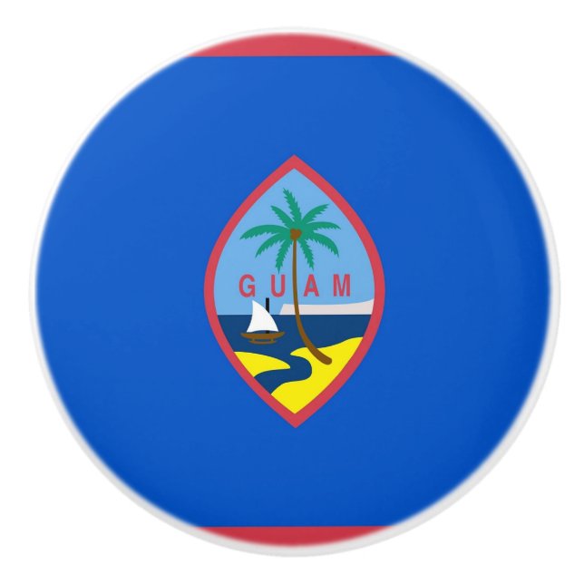 Ceramic knob pull with flag of Guam, USA (Front)