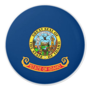 Ceramic knob pull with flag of Idaho State, USA