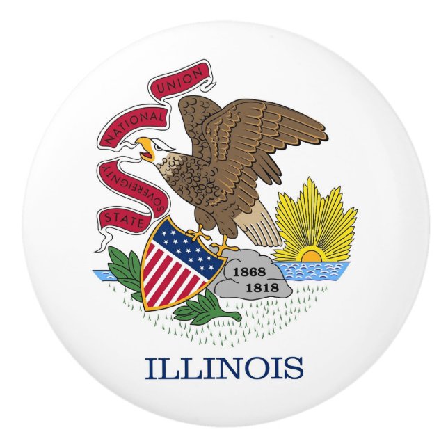 Ceramic knob pull with flag of Illinois State, USA (Front)