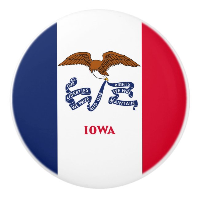 Ceramic knob pull with flag of Iowa State, USA (Front)