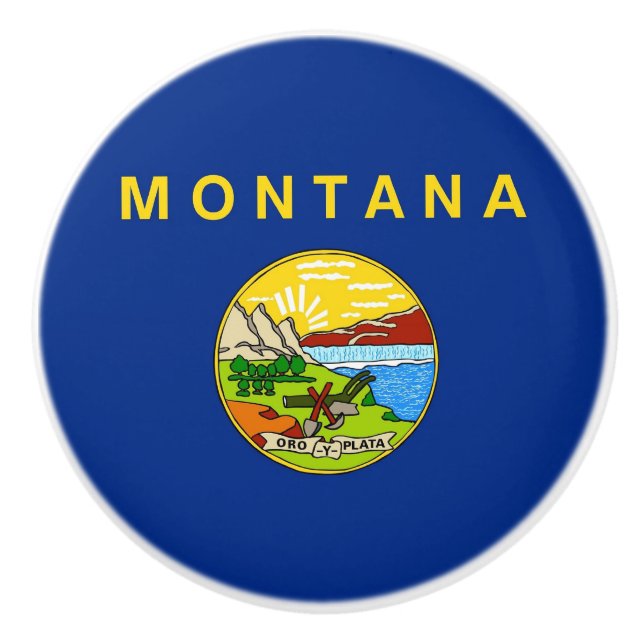 Ceramic knob pull with flag of Montana, USA (Front)