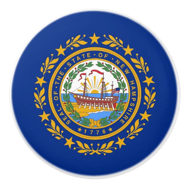 Ceramic knob pull with flag of New Hampshire (Front)