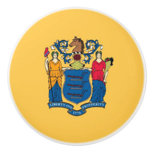 Ceramic knob pull with flag of New Jersey, USA