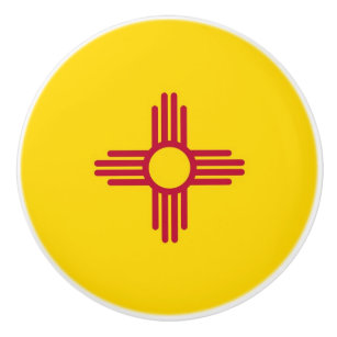Ceramic knob pull with flag of New Mexico, USA