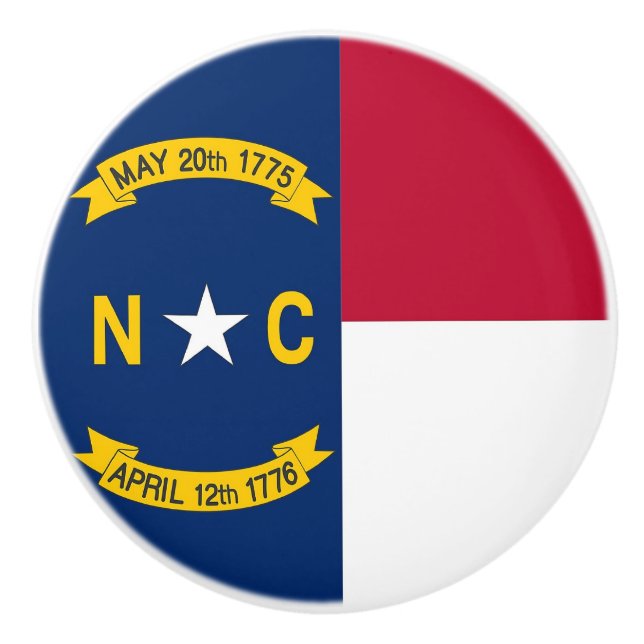 Ceramic knob pull with flag of North Carolina (Front)