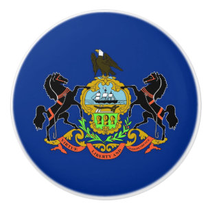 Ceramic knob pull with flag of Pennsylvania, USA
