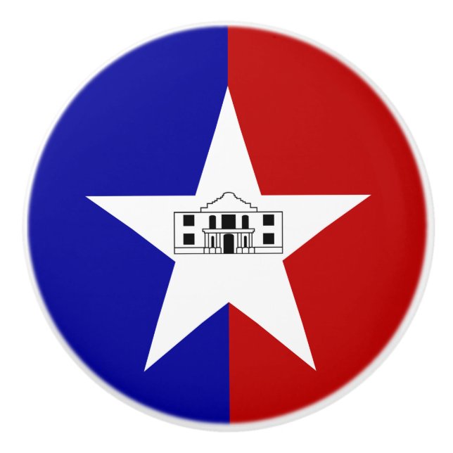 Ceramic knob pull with flag of San Antonio, USA (Front)