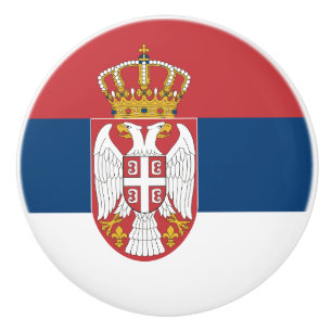 Ceramic knob pull with flag of Serbia