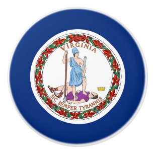 Ceramic knob pull with flag of Virginia State, USA