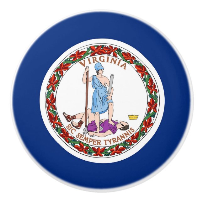 Ceramic knob pull with flag of Virginia State, USA (Front)