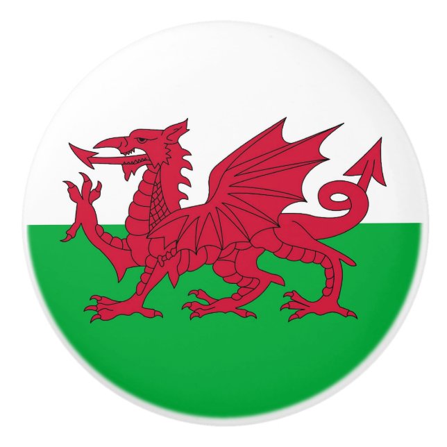 Ceramic knob pull with flag of Wales, UK (Front)