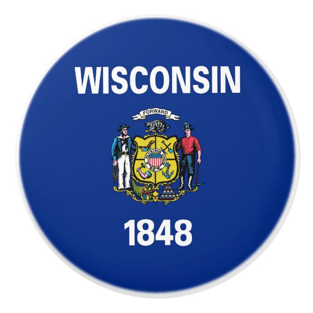 Ceramic knob pull with flag of Wisconsin State (Front)