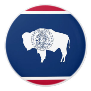 Ceramic knob pull with flag of Wyoming State