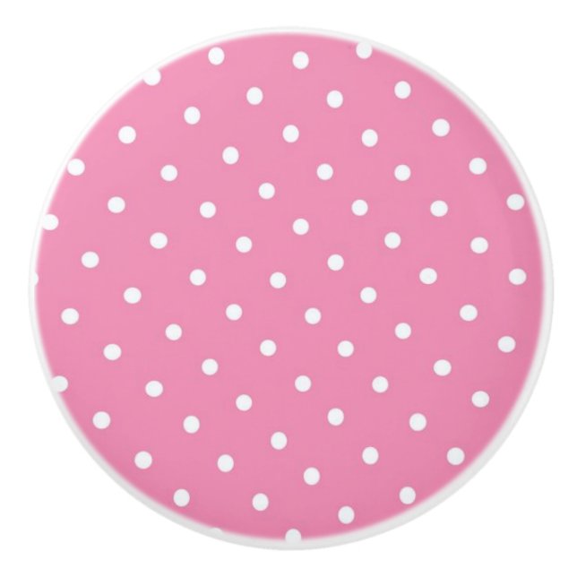 Ceramic Knob/White Polka Dots-Pink Background Ceramic Knob (Front)
