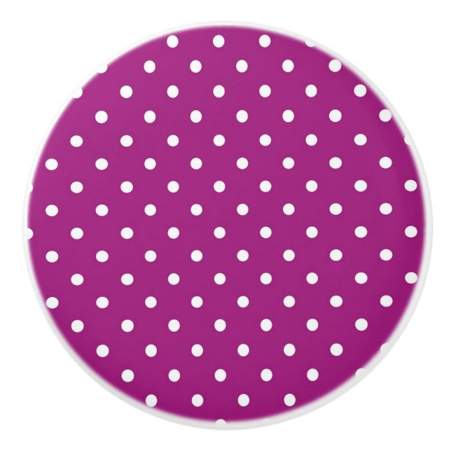 Ceramic Knob/White Polka Dots-Purple Background Ceramic Knob (Front)