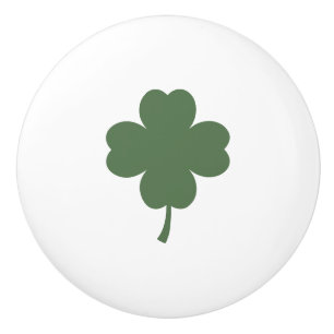 Ceramic Knob with Lucky 4 Leaf Clover Design