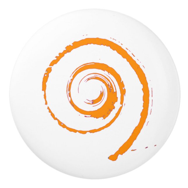 Ceramic Knob with Orange Twirl (Front)