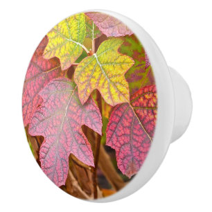 CERAMIC KNOBS/CUSTOM/LAYERS OF FALL LEAVES/PINK,YE KNOB
