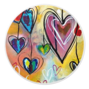 Ceramic Knobs - Multi Coloured Hearts Design 2