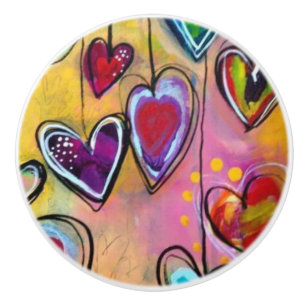 Ceramic Knobs - Multi Coloured Hearts Design 3