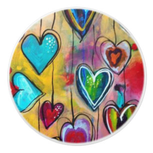 Ceramic Knobs - Multi Coloured Hearts Design 4