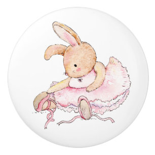 Ceramic Knobs - Rabbit Ballerina in Pink