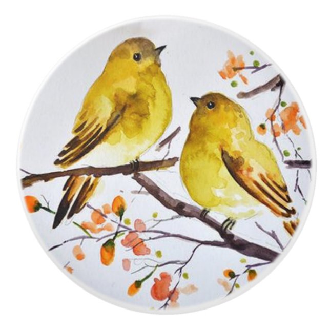 Ceramic Knobs - Two American Yellow Warbler (Front)