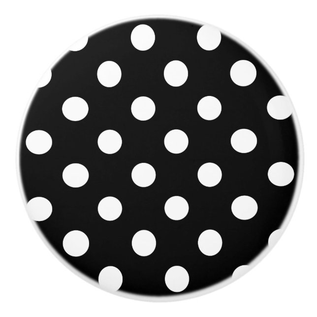 Ceramic Knobs -  White Polka Dots Blk Background (Front)