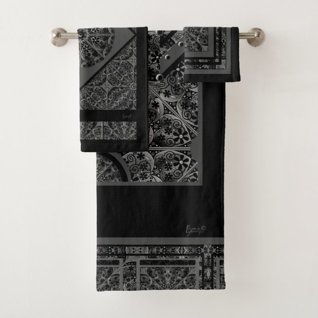 Ceramic Lace Black Bath Towel Set (Insitu)