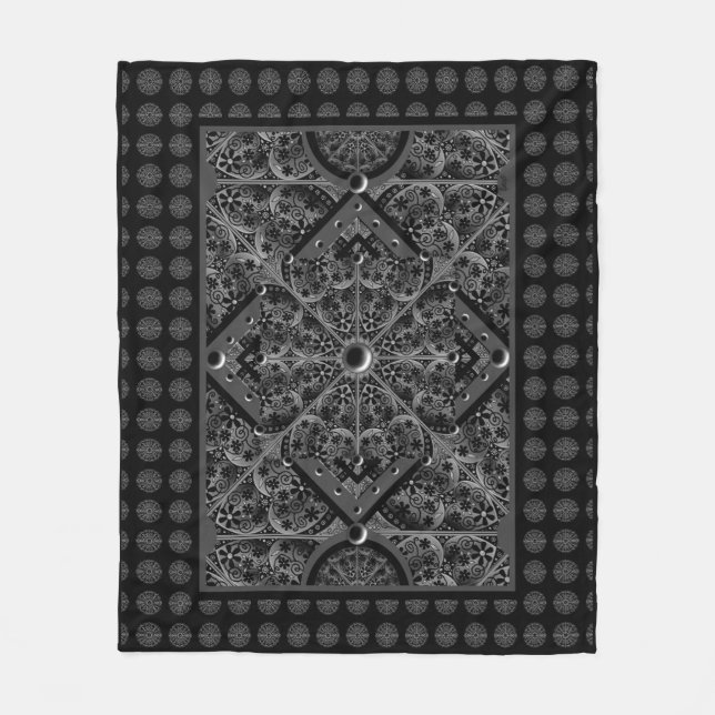 Ceramic Lace Black Fleece Blanket (Front)