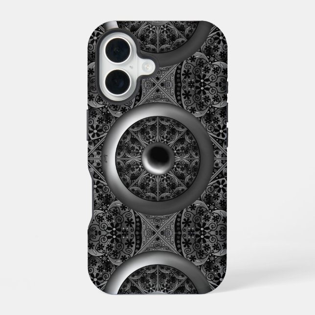 Ceramic Lace Black iPhone 16 Case (Back)