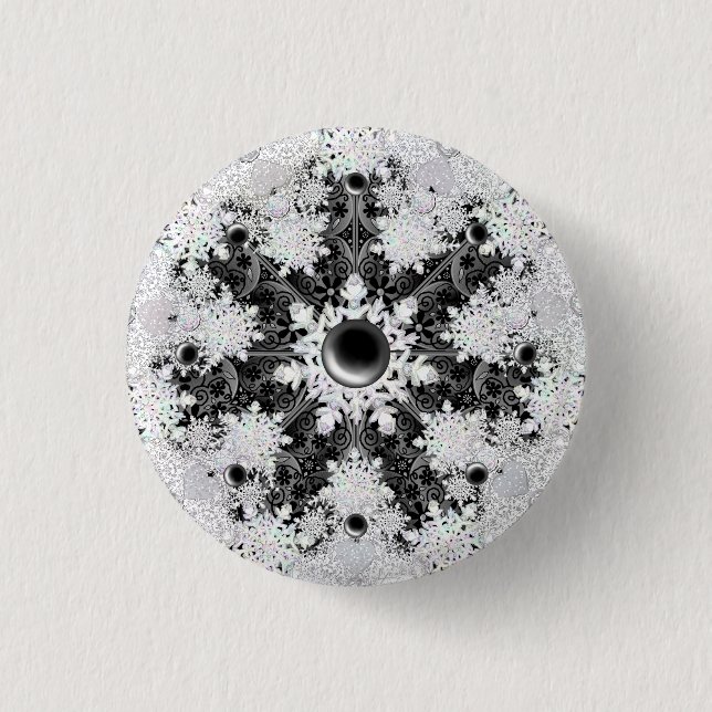 Ceramic lace black & snowflake 1 inch round button (Front)