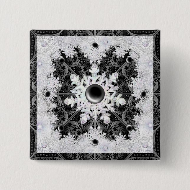 Ceramic lace black & snowflake 2 inch square button (Front)