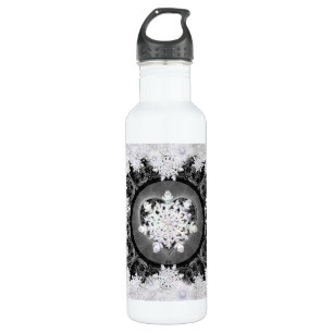 Ceramic lace black & snowflake 710 ml water bottle