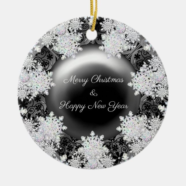 Ceramic lace black & snowflake ceramic ornament (Front)