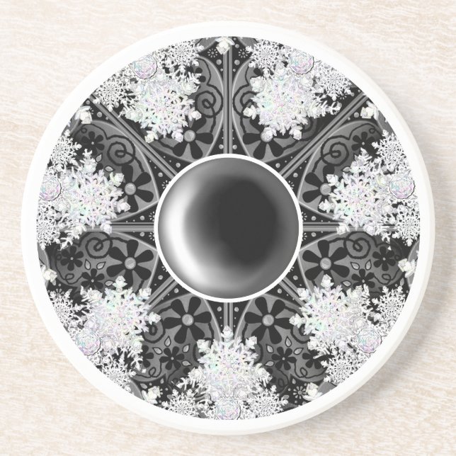 Ceramic lace black &snowflake coaster (Front)