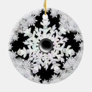 Ceramic Lace black & snowflakes Ornament