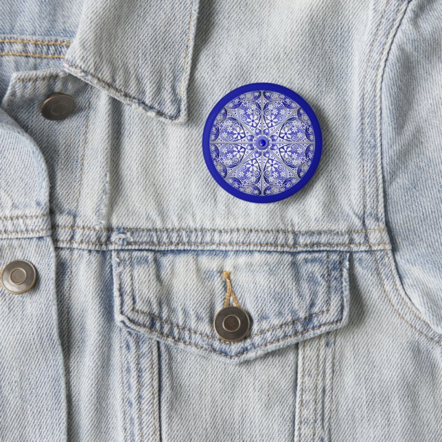 Ceramic Lace Blue of Greece 2 Inch Round Button (In Situ)