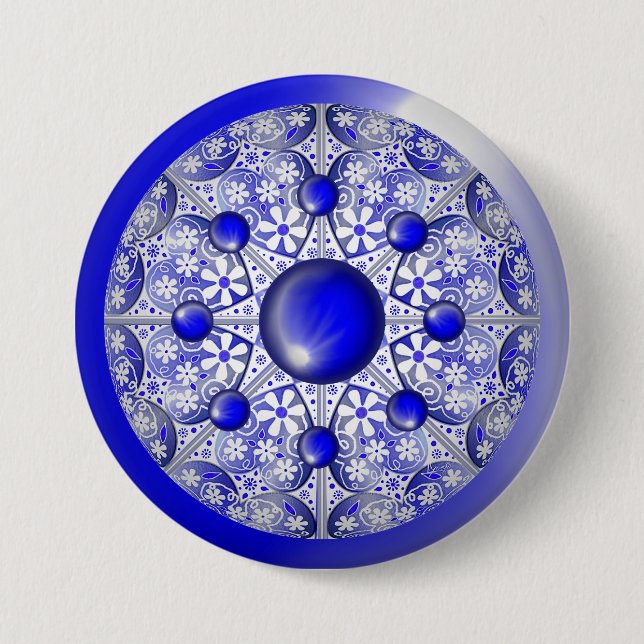 Ceramic Lace Blue of Greece 3 Inch Round Button (Front)