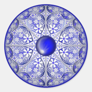 Ceramic Lace Blue of Greece Classic Round Sticker