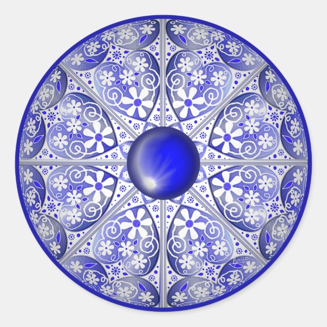 Ceramic Lace Blue of Greece Classic Round Sticker (Front)