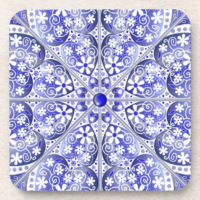 Ceramic Lace Blue of Greece Coaster (Front)