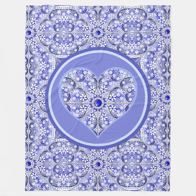 Ceramic lace Blue of Greece Fleece Blanket (Front)