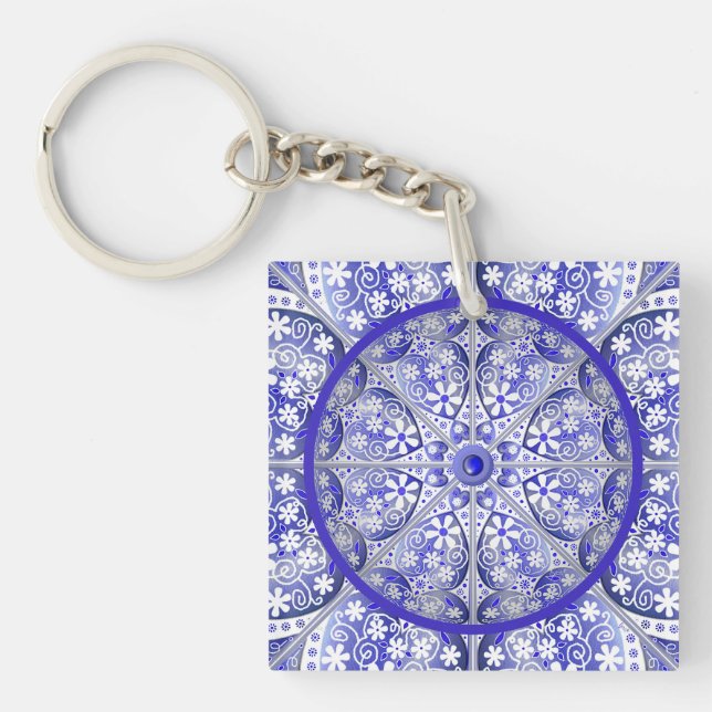 Ceramic Lace Blue of Greece Keychain (Front)